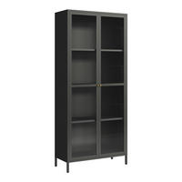 VITRINENSCHRANK Säkylä - Schwarz, Glas/Metall (80/180/35cm) - [en.casa]