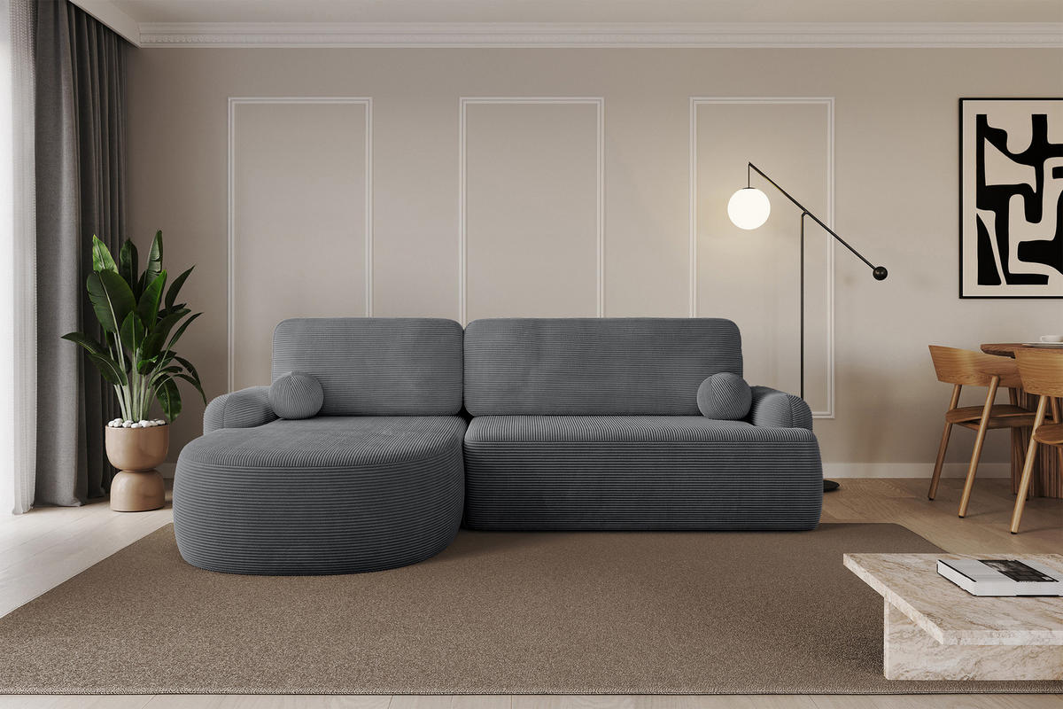 ECKSOFA mit Schlaffunktion und Bettkasten LIRA-L - 264x172x89 Dunkelgrau - Dunkelgrau, Holzwerkstoff/Textil (264/172cm) - ALTDECOR