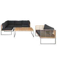 LOUNGESET - 6-teilig - Webstoff / Teak massiv - Anthrazit, Holz/Textil - home24