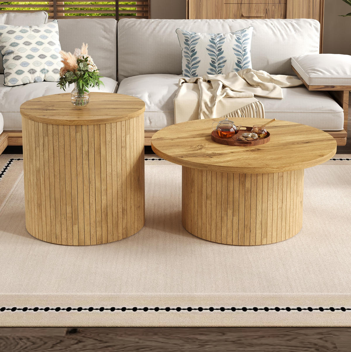 COUCHTISCH aus MDF 75x75x36 & 50x50x50,5 cm in Natur mit flexiblem 2er-Set - Naturfarben, Holzwerkstoff (75/75/36cm) - Modfu