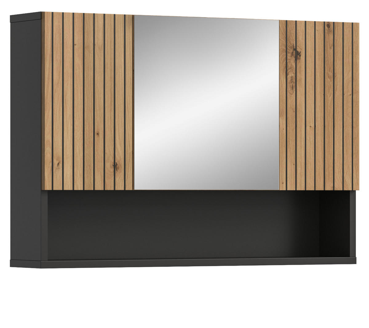 SPIEGELSCHRANK Eiche Artisan, grau 80 x 55 cm, Badschrank 3-türig - Eiche Artisan, Glas/Holzwerkstoff (80/55/17cm) - Inn.Furn