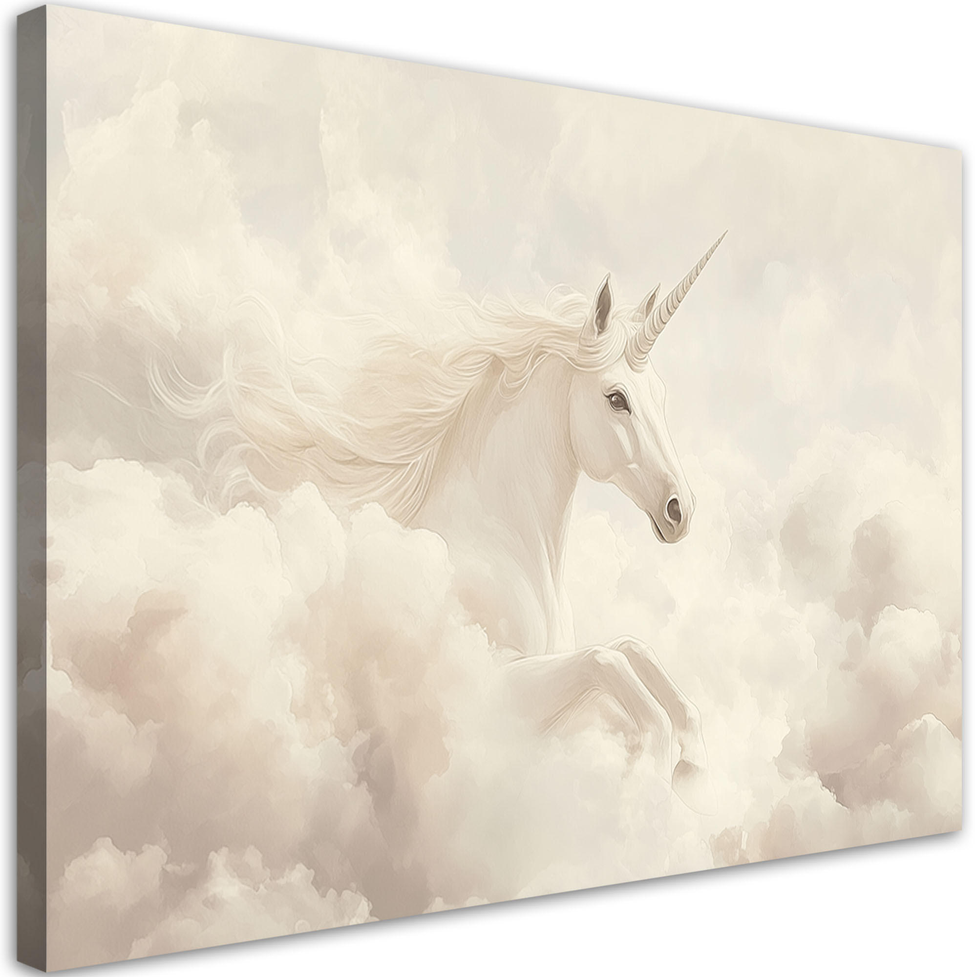 LEINWANDBILD FÜR KINDER Einhorn in beigen Wolken 100x70cm - Beige, Textil (100/70cm) - Feeby