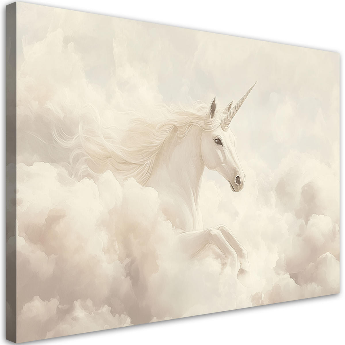 LEINWANDBILD FÜR KINDER Einhorn in beigen Wolken - Beige, Textil (120/80cm) - Feeby
