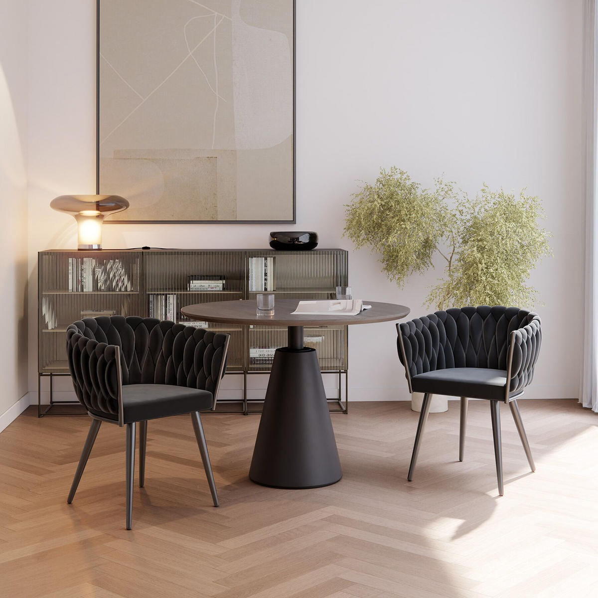 ESSZIMMERSTUHL 2er Set Astano 60 5 x 55 x 75 cm schwarz - Schwarz, Textil (60.5/75/55cm) - tectake