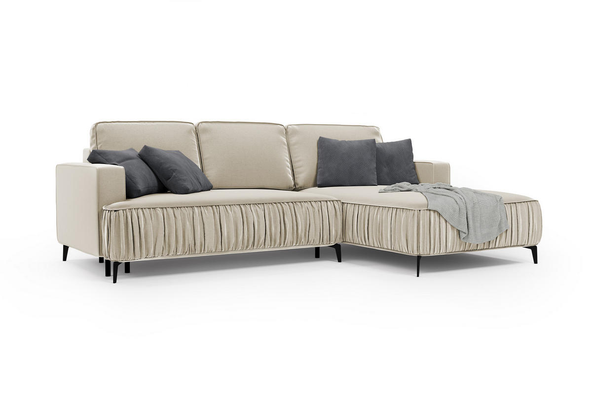 ECKSOFA Glanz rechts – Beige, mit Schlaffunktion und Bettkasten - Beige, Textil (268/177cm)