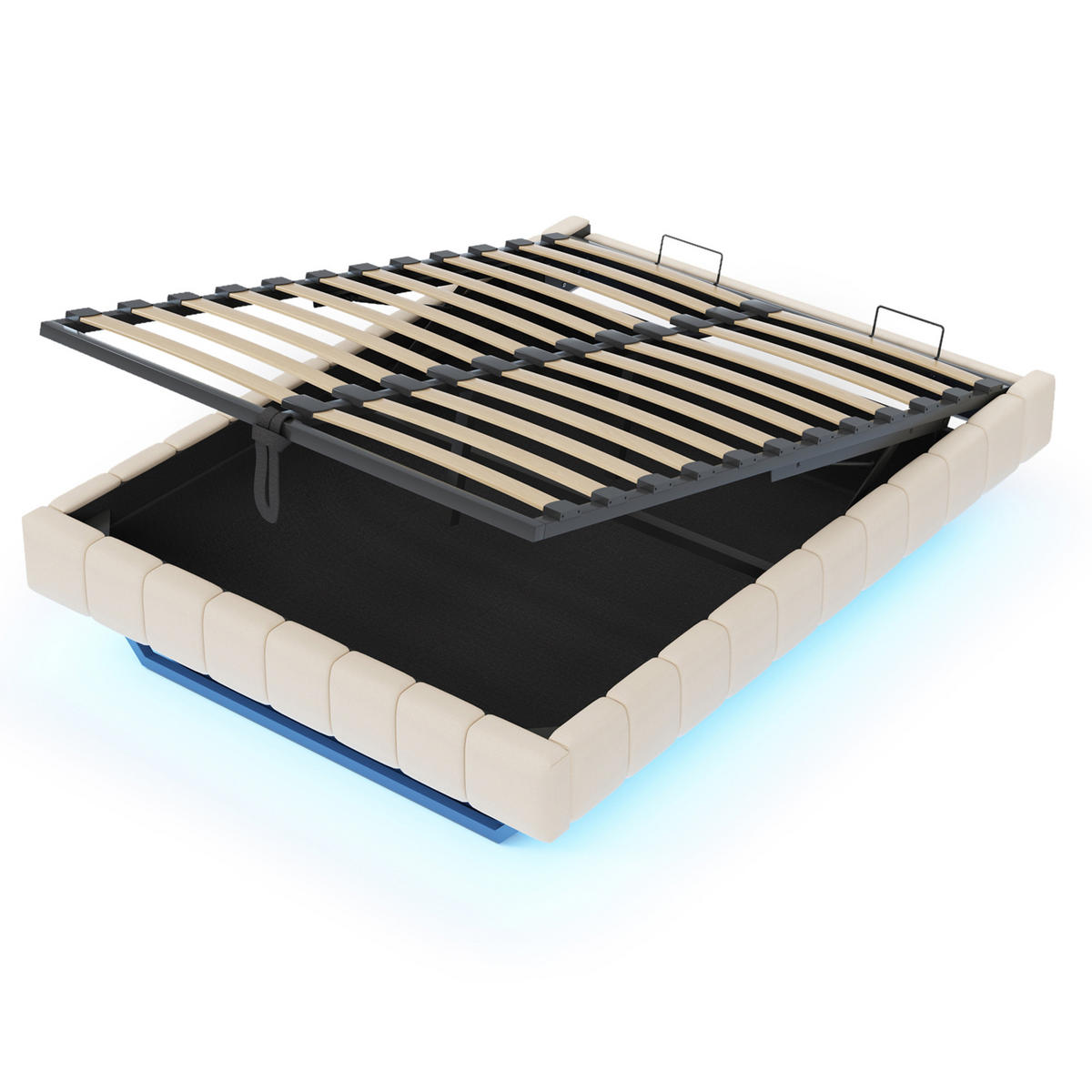 POLSTERBETT 140/200 cm Beige Hydraulischer Schwebebettrahmen mit Stauraum und LED-Beleuchtung - Beige, Textil (140/200cm) - OKWISH