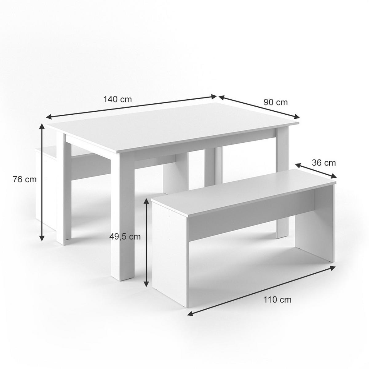 ESSTISCH SET Sentio Weiß 90 x 140 cm mit 2 Bänken - Weiß, Holzwerkstoff (140/76/90cm) - Vicco