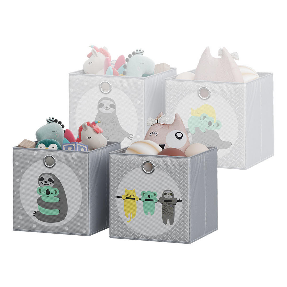 FALTBOX Grau 30 x 30 cm (Motiv Faultiere) - Multicolor/Grau, Wellpappe (30/30cm) - Vicco