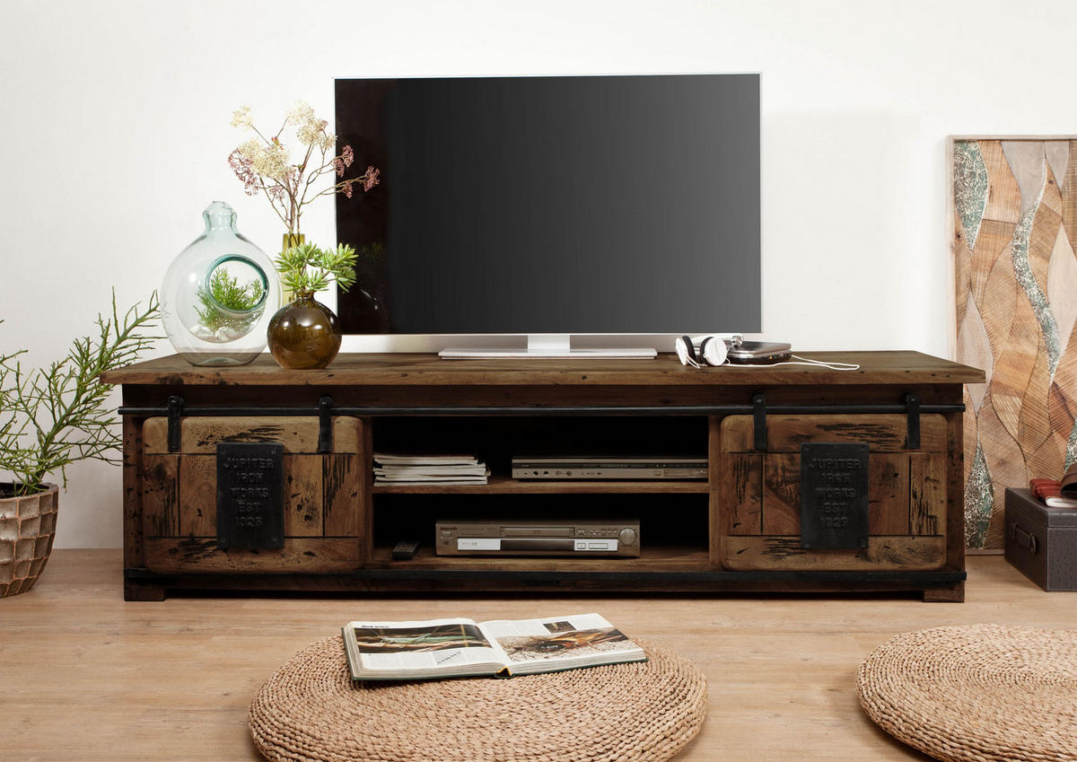 TV-BOARD Mango 180x55x50 braun lackiert RAILWAY #435 - Braun, Holz (180/50/55cm) - Massivmoebel24