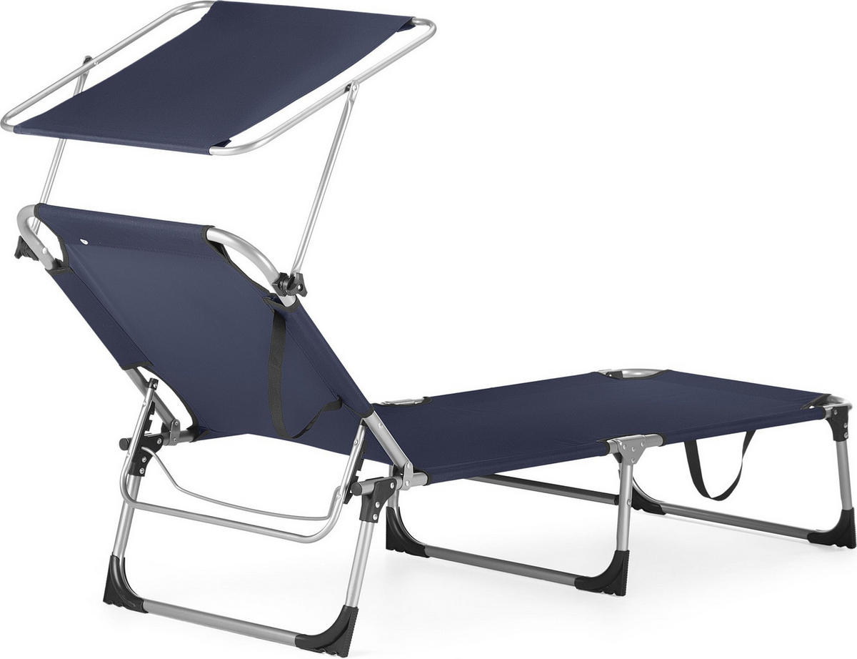 SONNENLIEGE mit Sonnendach, bis 120 kg - Dunkelblau, Textil (60/28/188cm) - Outtec