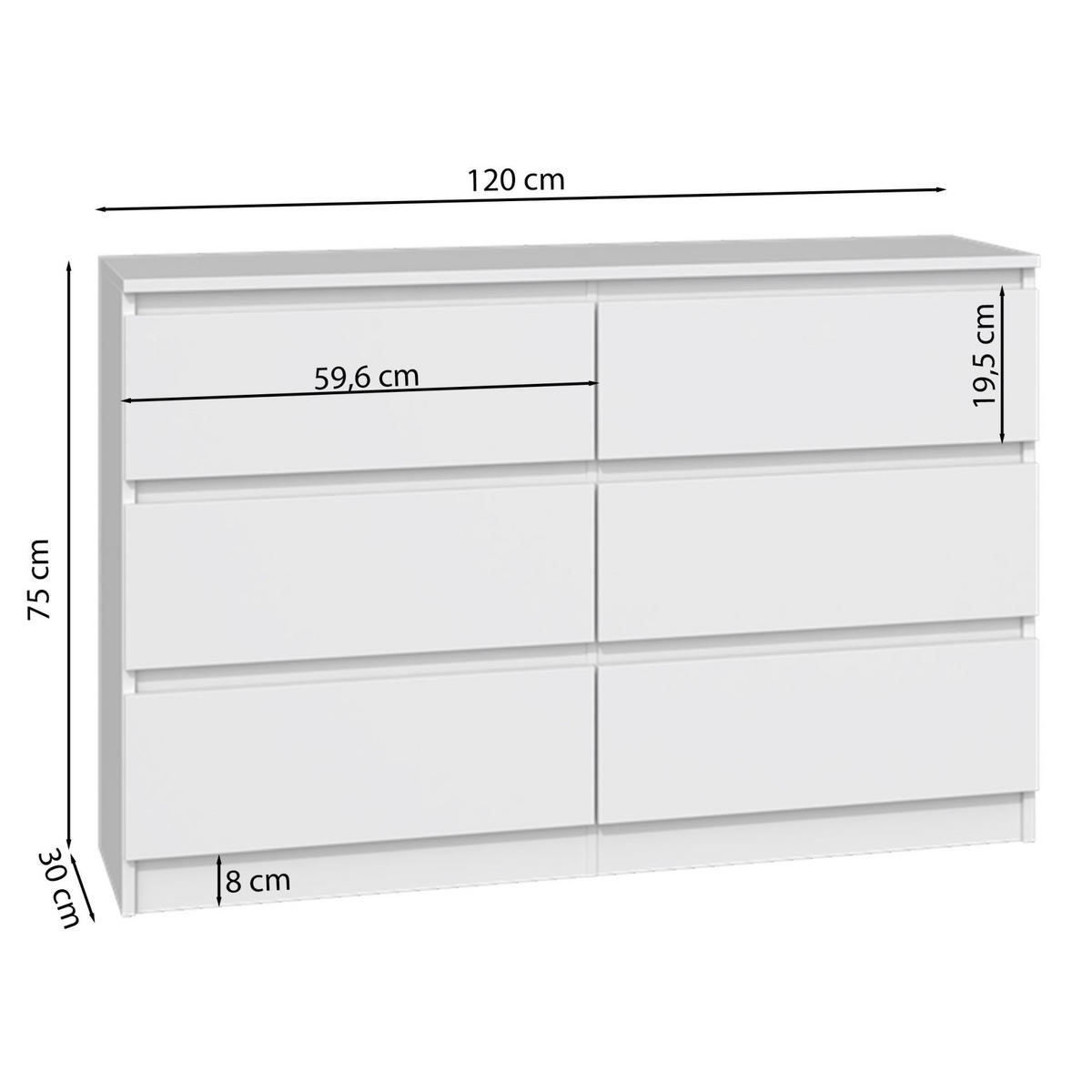 KOMMODE Malwa weiß, 75 x 120 x 30 cm - Weiß, Holzwerkstoff (120/75/30cm) - Selsey