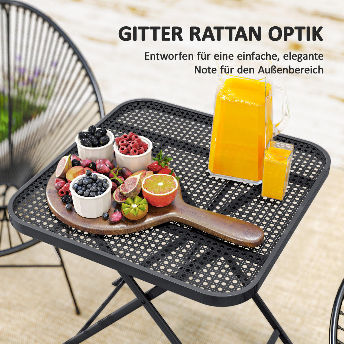 GARTENTISCH DE-07279 klappbar mit Ausschnitt-Design Schwarz - Schwarz, Metall (70/70/72cm) - ComfortXL
