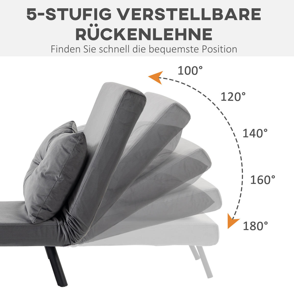 SCHLAFSESSEL 63/73/81 cm mit Liegefläche 63/185 cm, 5-fach verstellbar - Dunkelgrau, Metall (73/81/63cm) - BEAOK
