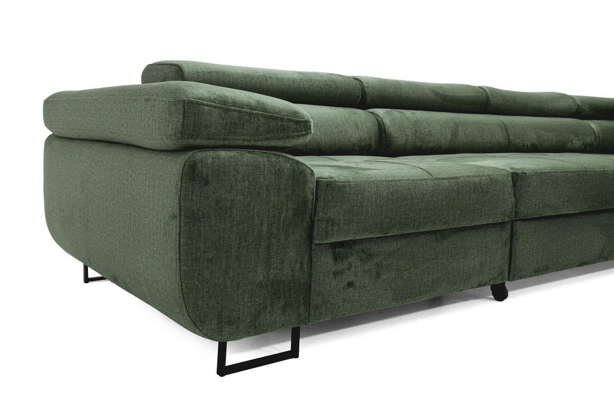 ECKSOFA WILD MAXI L Rechts mit Schlaffunktion 125x195 Velours Dunkelgrün - Chromfarben/Dunkelgrün, Holz/Textil (203/350cm) - Muffo