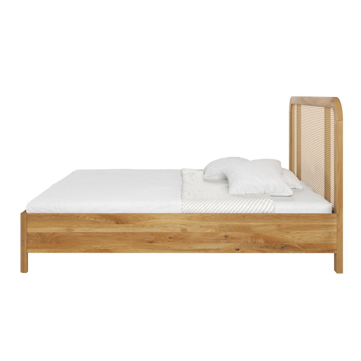 MASSIVHOLZBETT Harmark, Rattan - Kopfteil, Eiche - lackiert, Naturfarben, 140x200 - Eichefarben, Eichenholz/Holz (140/200cm) - Skandica