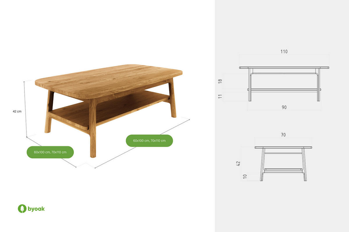 KAFFETISCH PAUL - Wildeiche, Holz (110/70/42cm) - byoak