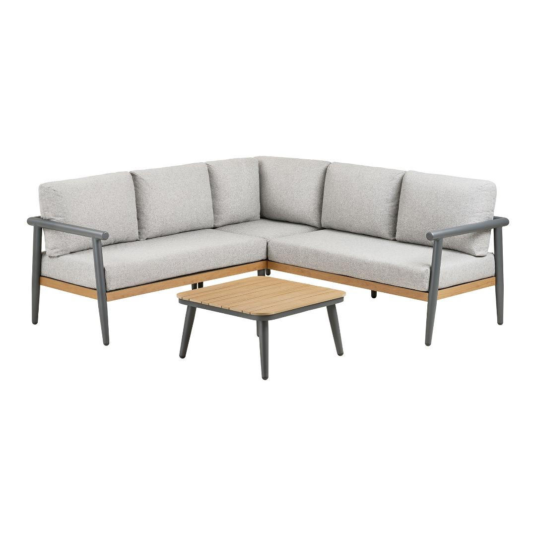 LOUNGE-SET, Camilla, Graubeige, Metall / Polyester, 73 x 200 x 65 cm, 2-teilig - Grau, Metall - ebuy24