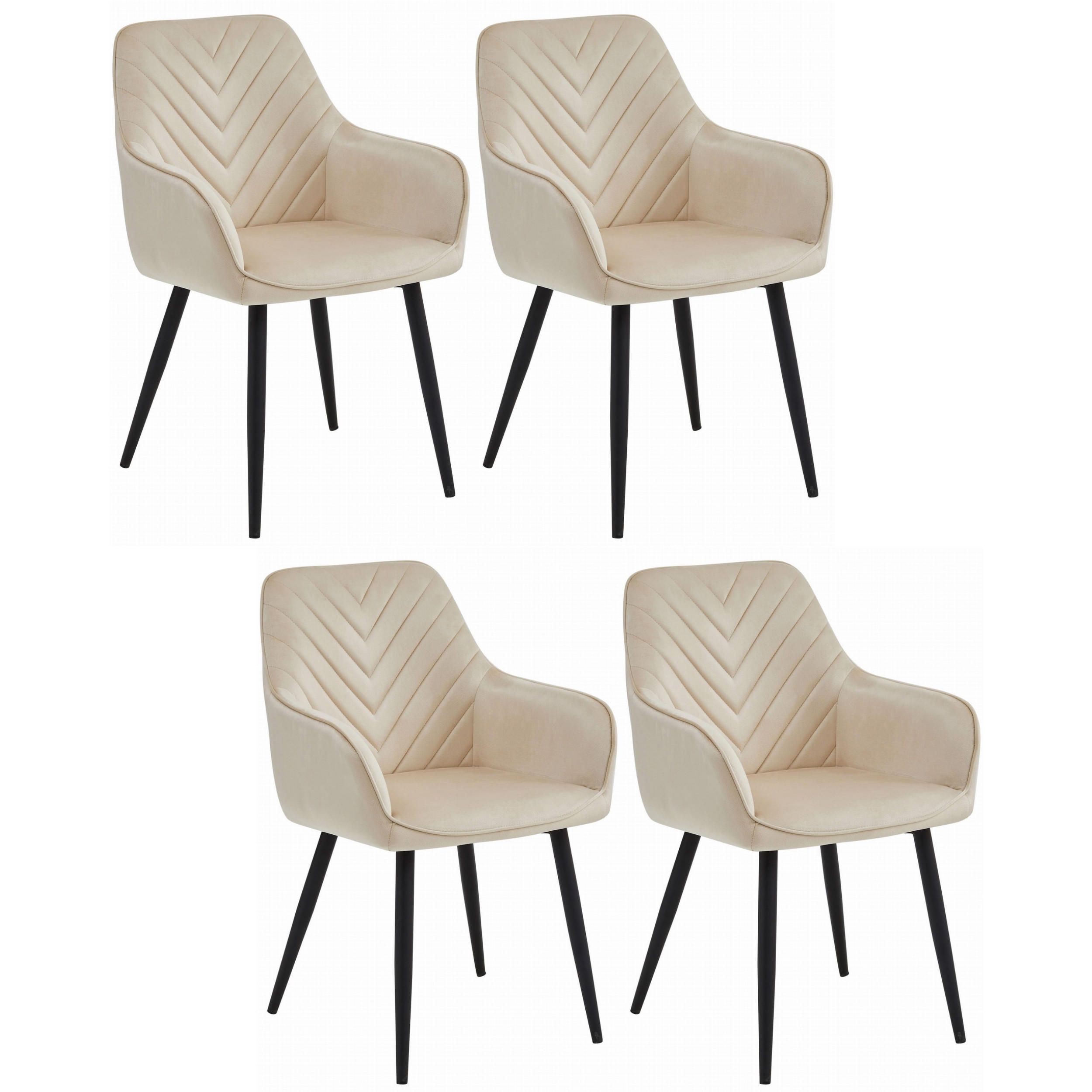 STUHL NEMI 4-er Set, Beige, Schwarz, mit Samtstoff gepolstert - Beige, Textil/Metall (54/84/61cm) - Komodee