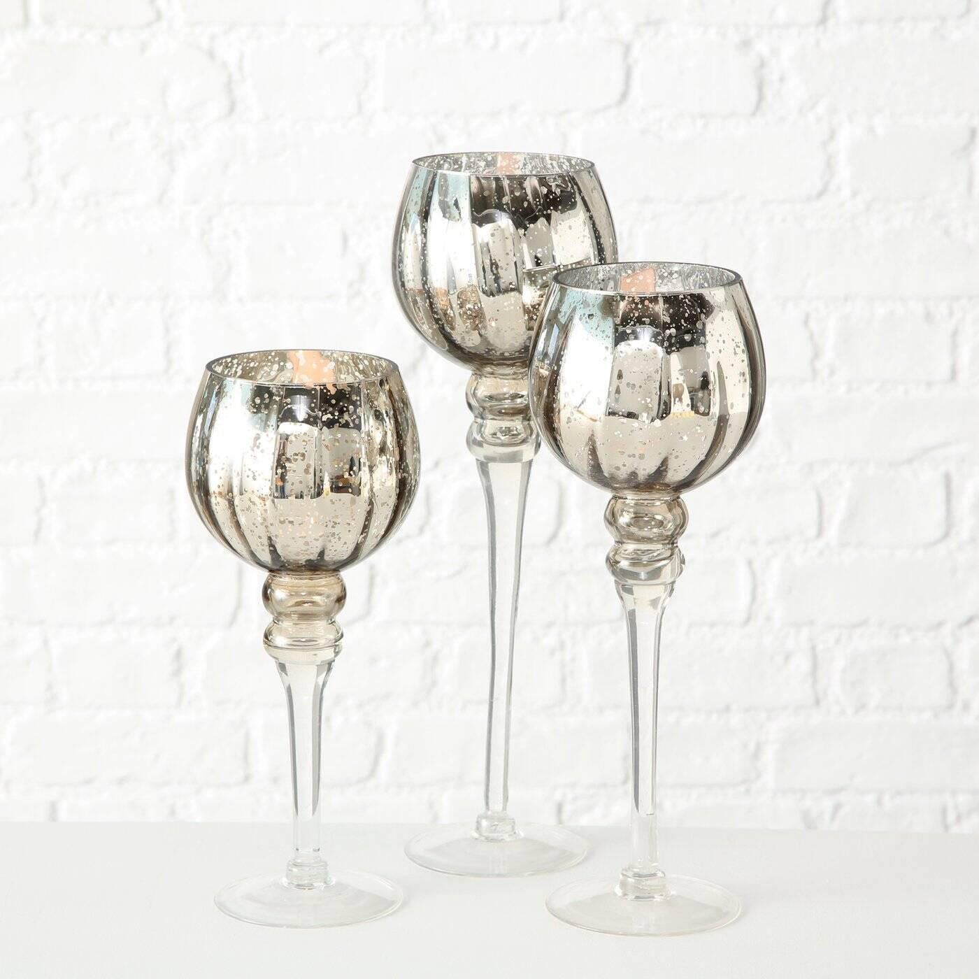KERZENHALTER 3er-Set - Beige, Glas (10/40/10cm)