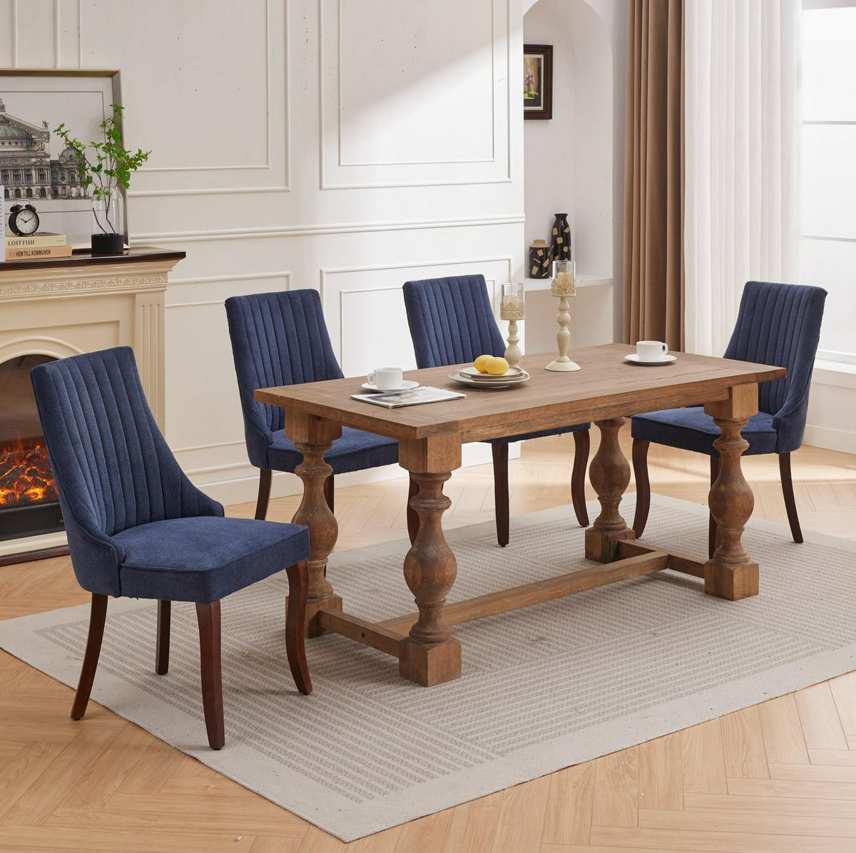 ESSZIMMERSTUHL 2er-Set mit hoher Rückenlehne Chenille Blau - Blau, Holz (50/95.5/64cm) - Meubliv