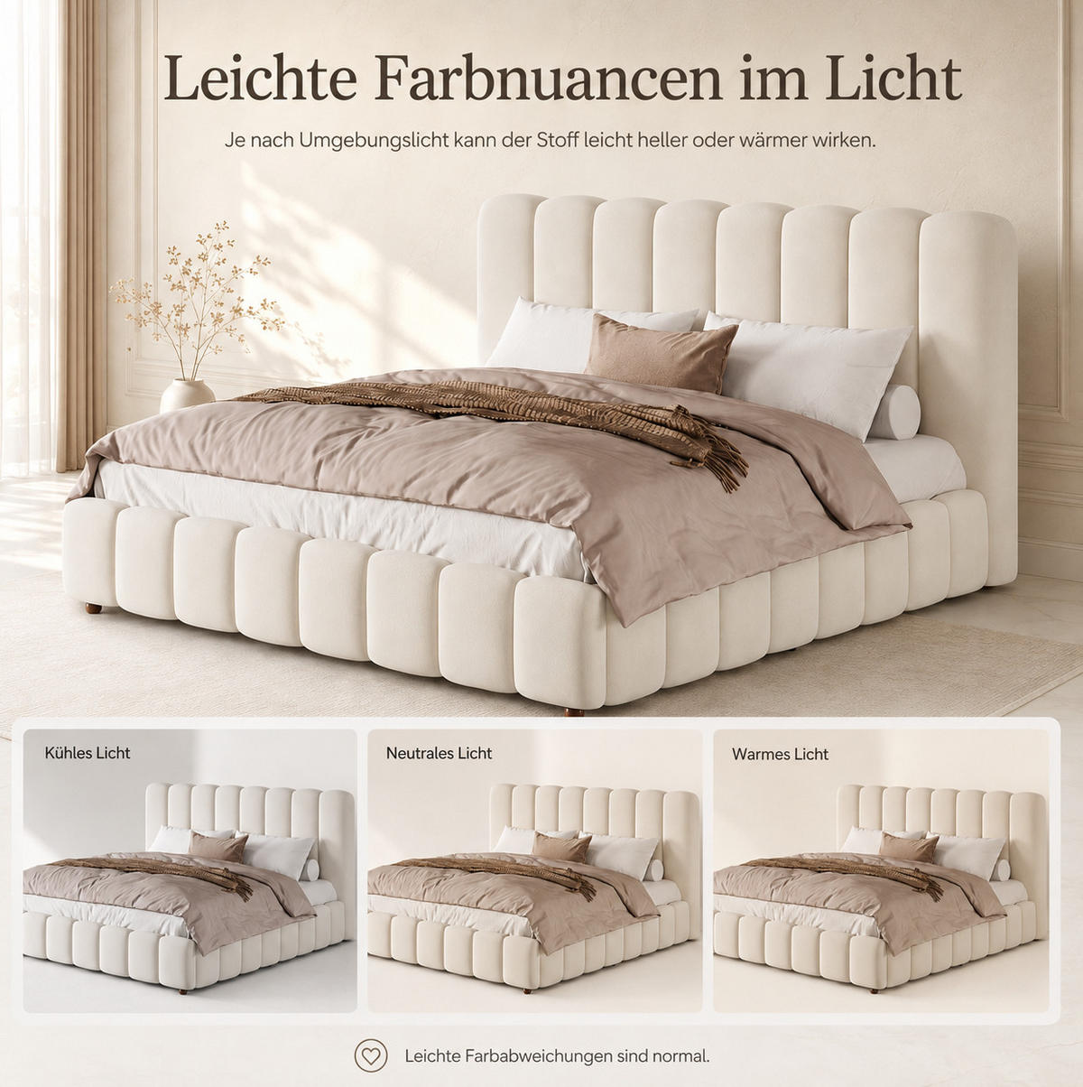 POLSTERBETT aus Samt 160x200 cm Beige mit Lattenrost, Bettkasten und gepolstertem Kopfteil - Beige, Textil (160/200cm) - Modfu