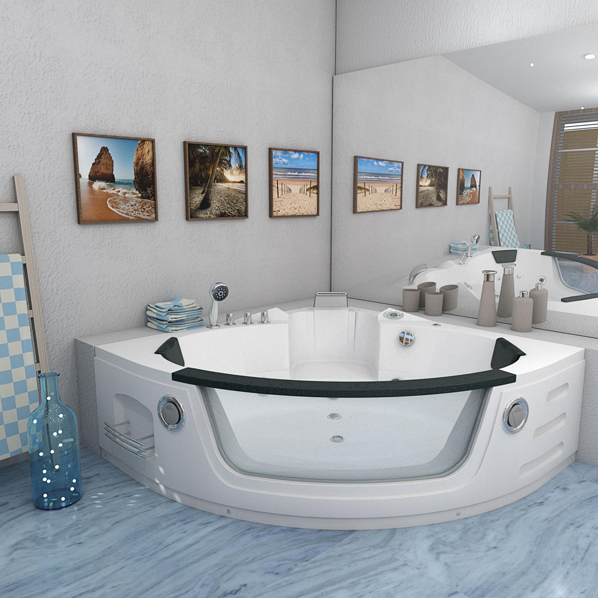 WHIRLPOOL Pool Badewanne Wanne W05R-TH 140x140cm - Weiß, Glas/Kunststoff (140/60/140cm) - AcquaVapore by Sandra Jentho