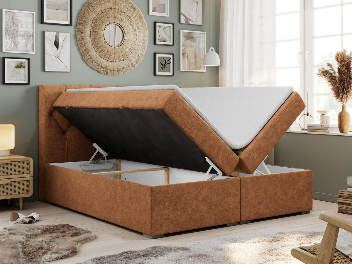 BOXBETT ALDA 180/200 Orange Struktur - H3 - Orange, Holz/Textil (180/200cm) - MKS