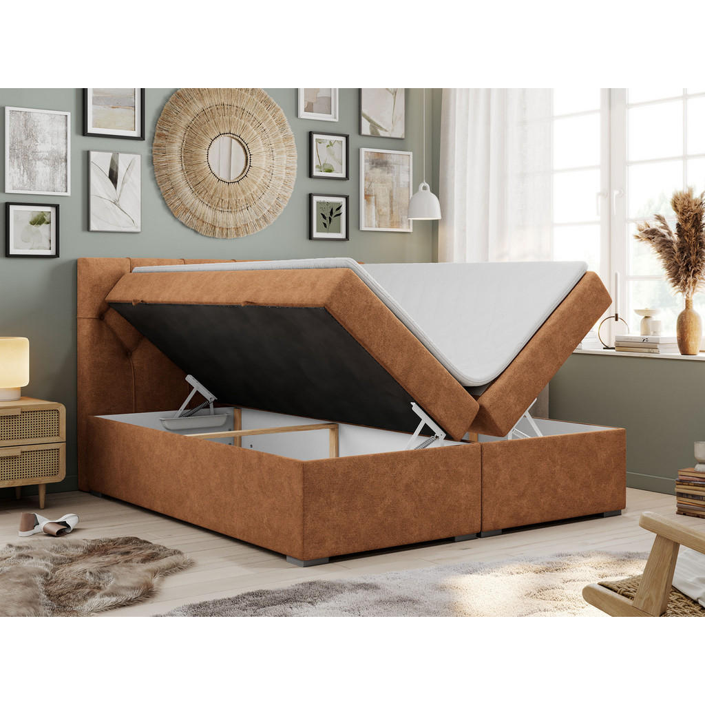 Thumbnail - MKS Boxbett, Orange, Textil, 2-Sitzer, H3, Rechteckig, 180x200 cm, Schlafzimmer, Betten, Boxspringbetten