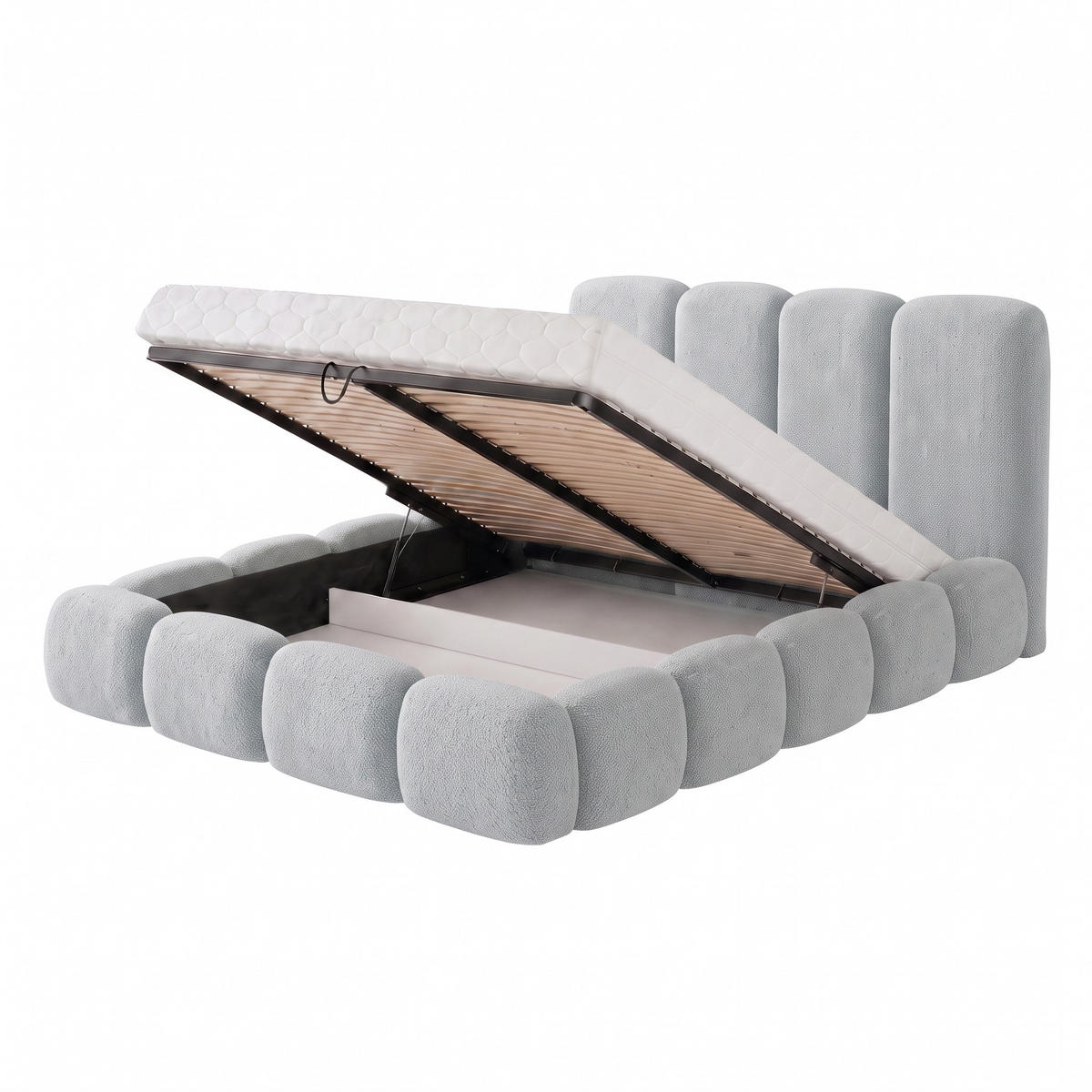 POLSTERBETT SUENO MAXI 180x200 cm in Hellgrau, gepolstertes Kopfteil, Metalllattenrost, Bettkasten, Chenille-Stoff - Hellgrau/Naturfarben, Holz/Textil (180/200cm) - Muffo