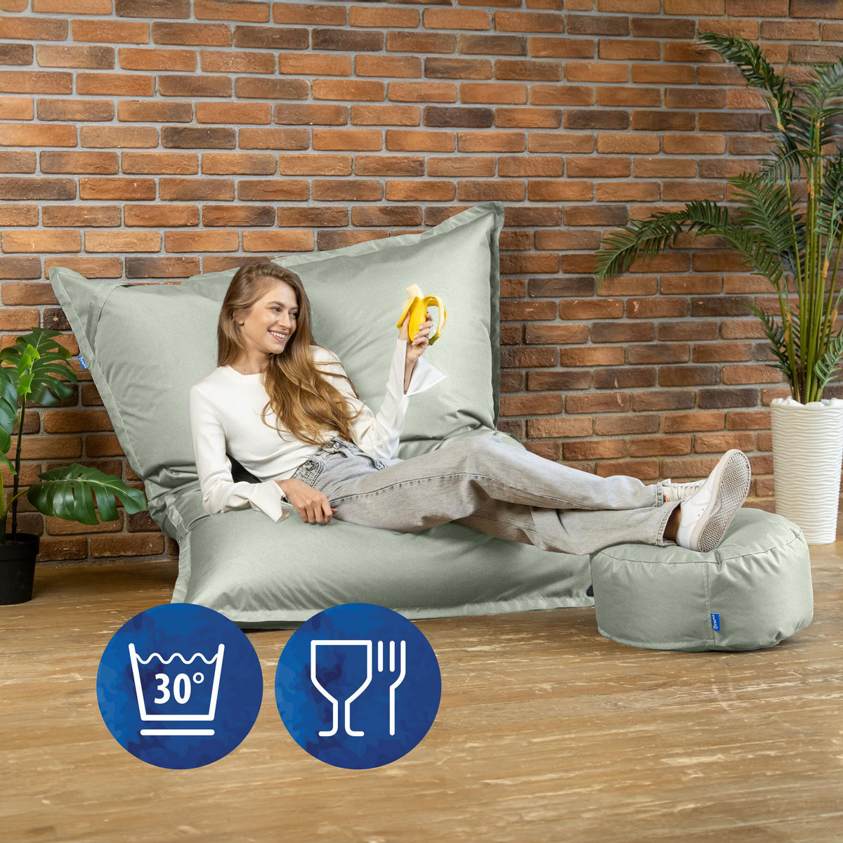 SITZSACK XXL Caree felsgrau, 140x180cm groß für Outdoor - Dunkelgrau/Grau, Textil (180/140/30cm) - Bruni