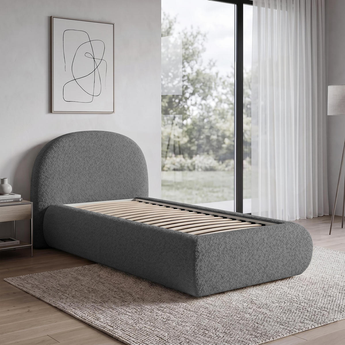 POLSTERBETT Motti 90x200, Einzelbett mit Bettkasten, ohne Matratze, Dunkelgrau - Dunkelgrau, Holzwerkstoff (90/200cm) - Beautysofa
