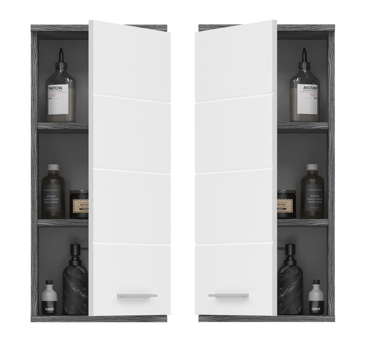 HÄNGESCHRANK weiß Hochglanz, grau, Badschrank mit 3 Fächern - Weiß Hochglanz/Silberfarben, Holzwerkstoff/Kunststoff (35/77/25cm) - Inn.Furn