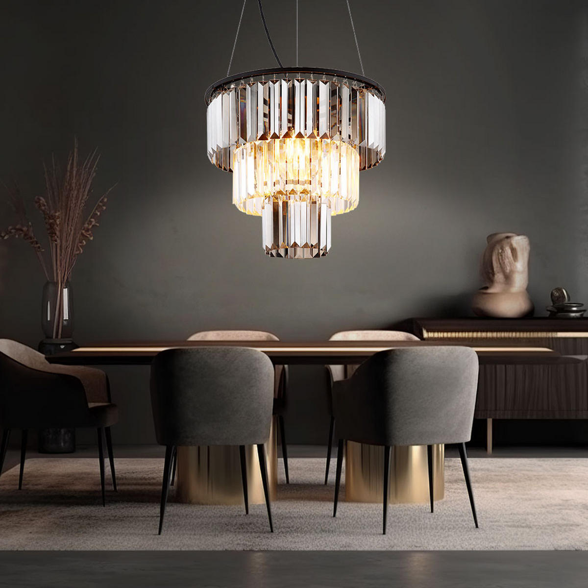 LED HÄNGELEUCHTE Metall Kristalloptik Schwarz - Schwarz, Glas (40/40/120cm) - Globo Lighting