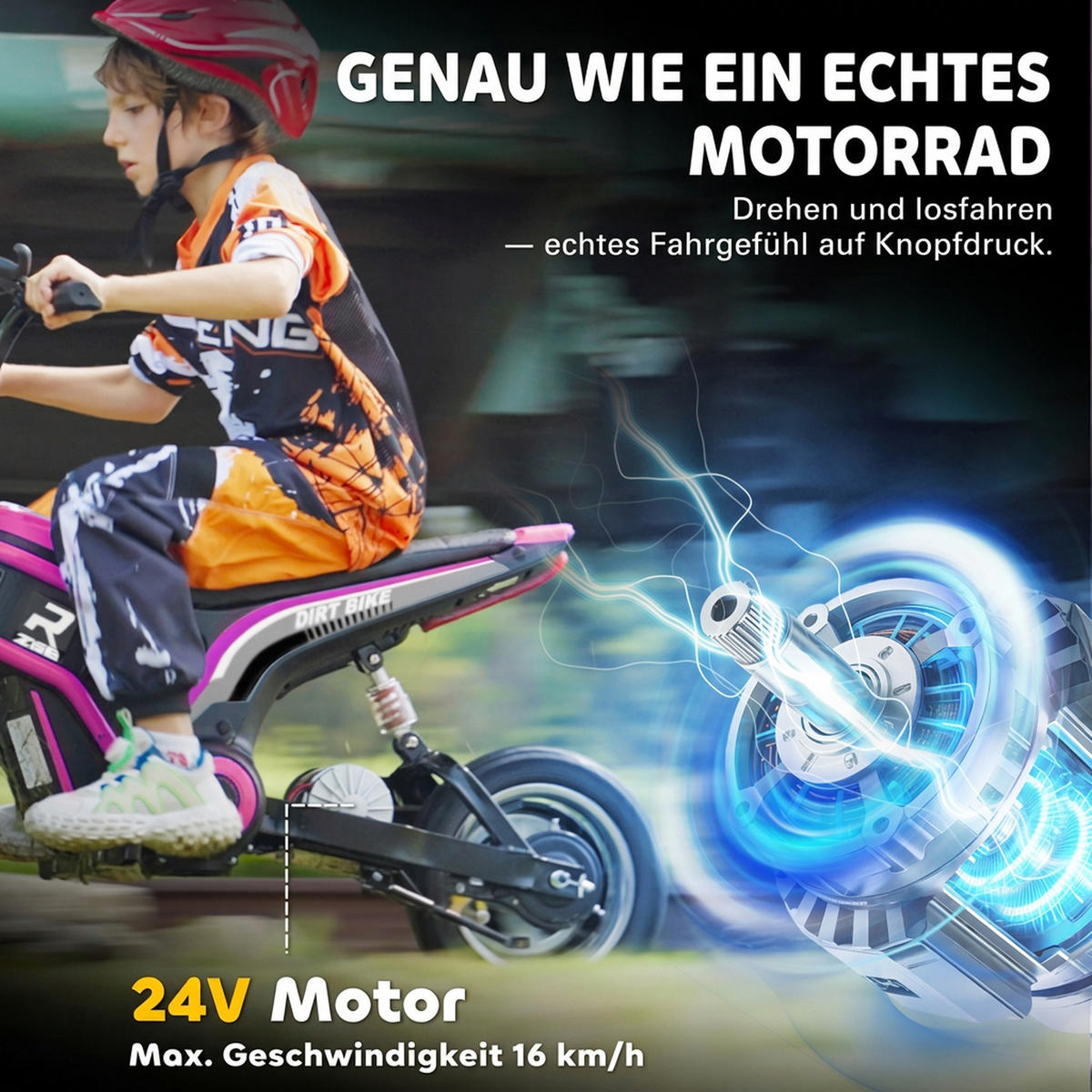 ELEKTRO Motorrad Kinder Elektromotorrad mit 24V 350W Motor, 8-16 KMH Rosa - Rosa, Kunststoff (119/64/76.5cm) - HOMCOM