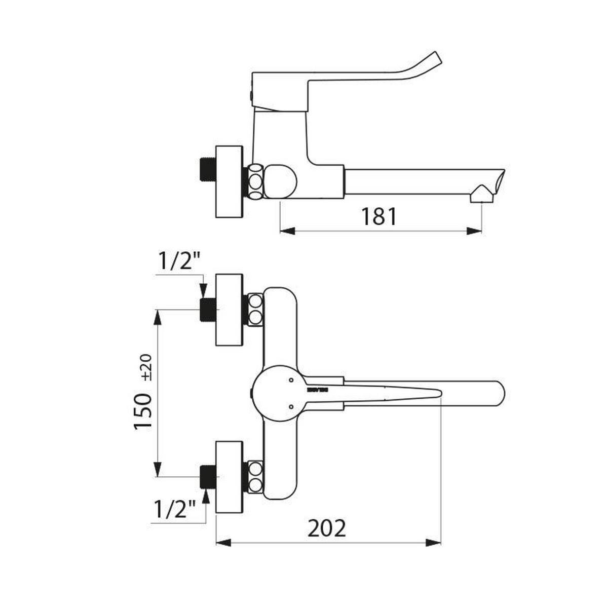 EINHEBEL-WAND-WASCHTISCHARMATUR EP mit BIOCLIP Auslauf L.180, Anschluss 150 - Chromfarben, Metall (13.6/12.5/24cm) - Delabie
