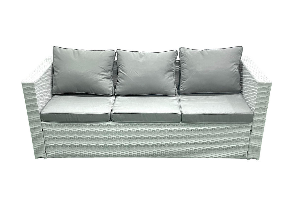 GARTENMÖBELSET mit 3-SITZER SOFA,COUCHTISCH Polyrattan Hellgrau-Mix 6-Sitzer - Hellgrau/Grau, Glas/Kunststoff - Fimous