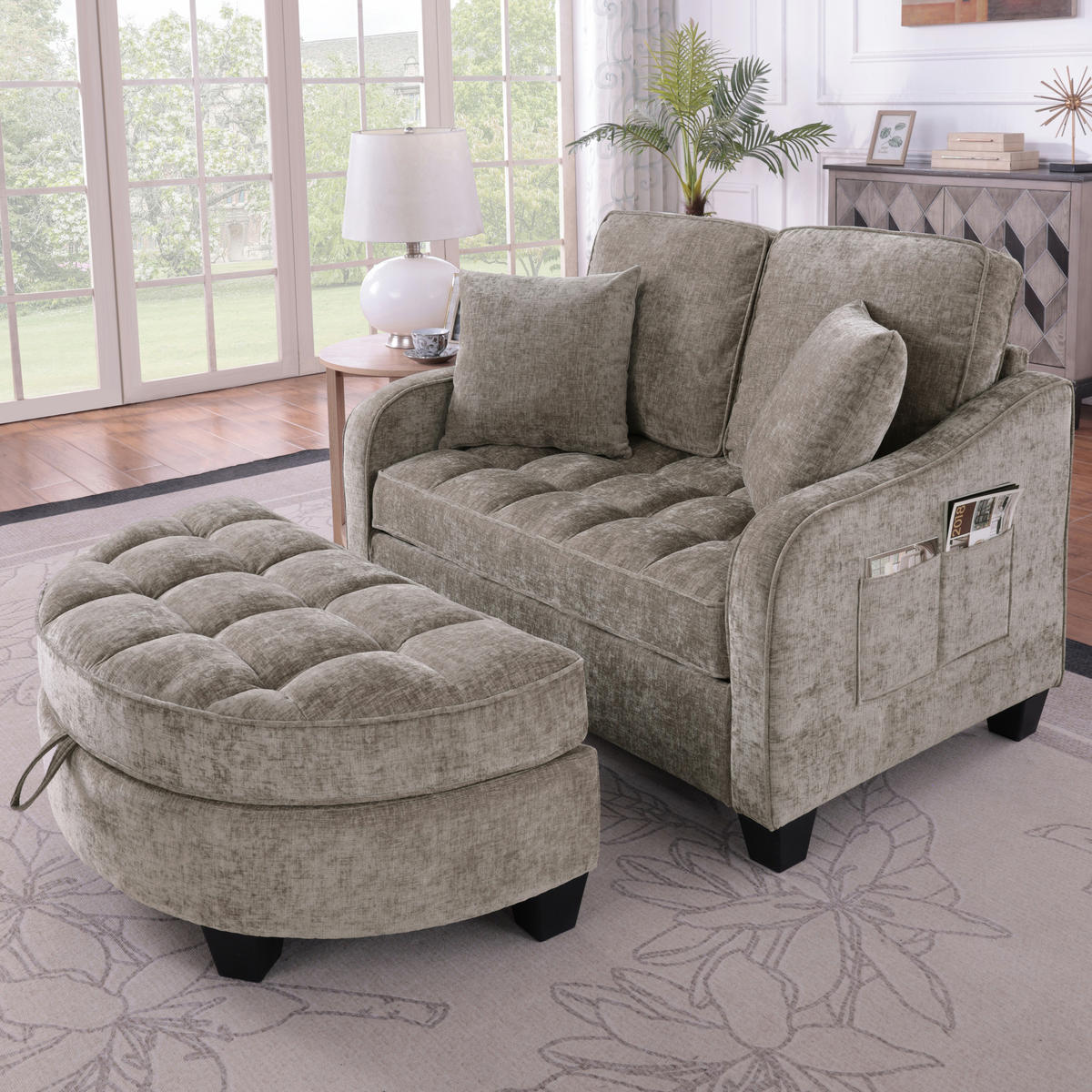 SCHLAFSOFA 2-in-1 mit Hocker und Stauraum, Braun - Braun, Holz (132/93/129cm)