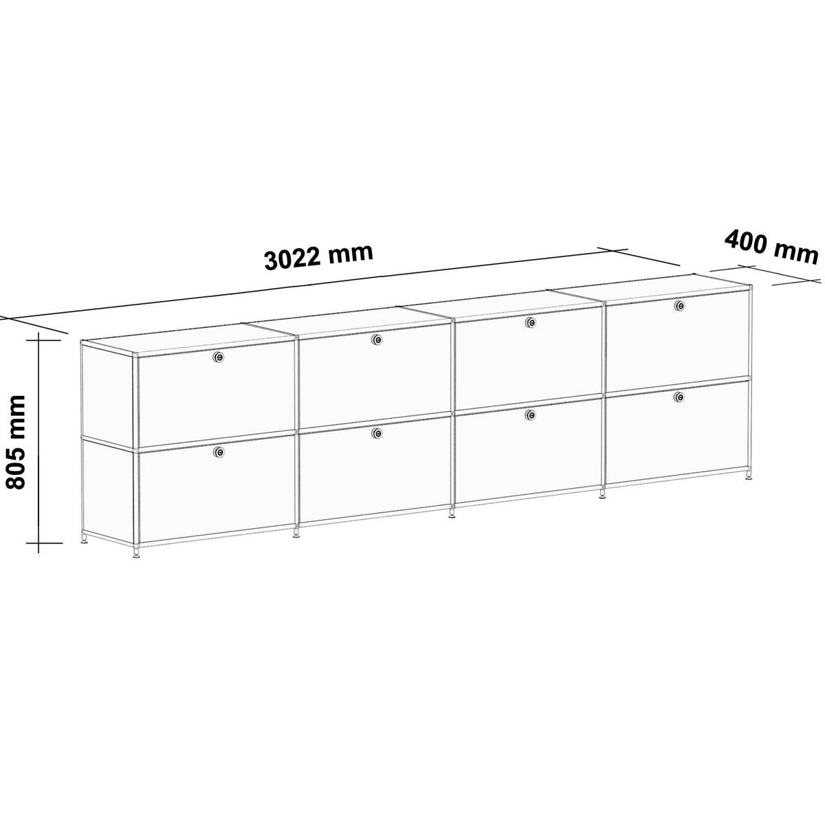 AKTENSCHRANK, 8 Schubladen & Schloss, Breite 302 cm, Lichtgrau - Chromfarben/Silberfarben, Metall (40/80.5/302.2cm) - Versee
