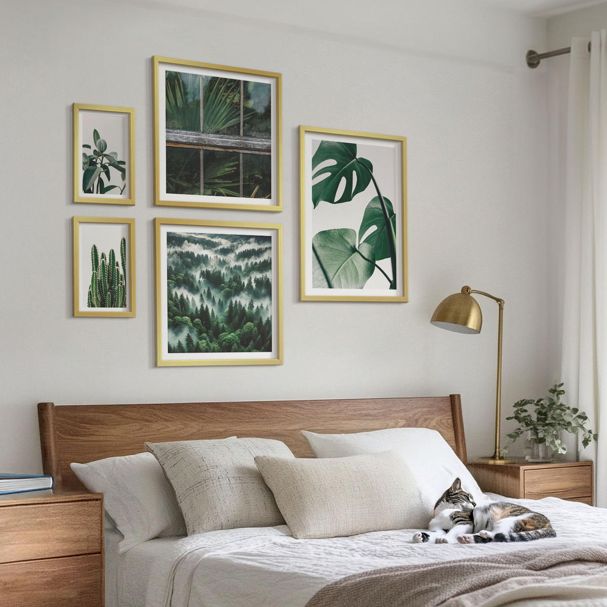 WANDBILDER 5er Set - 50x50 cm & 20x30 cm & 40x60 cm Goldrahmen - Ästhetik tropischer Pflanzen - Goldfarben, Kunststoff (40/60cm) - ArtPrintCave