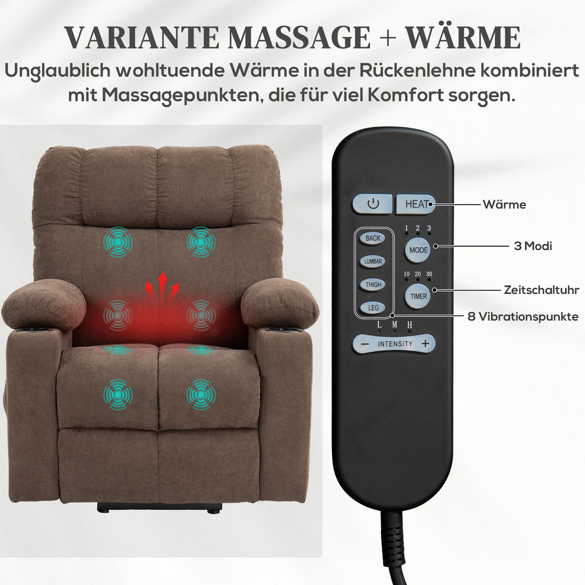 FERNSEHSESSEL mit Aufstehhilfe, Braun - Braun, Kunststoff (95/109/91cm) - HOMCOM