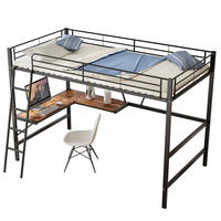 HOCHBETT 90/200 cm Schwarz mit Schreibtisch und Regal - Schwarz, Metall (90/200cm) - MIVRAY
