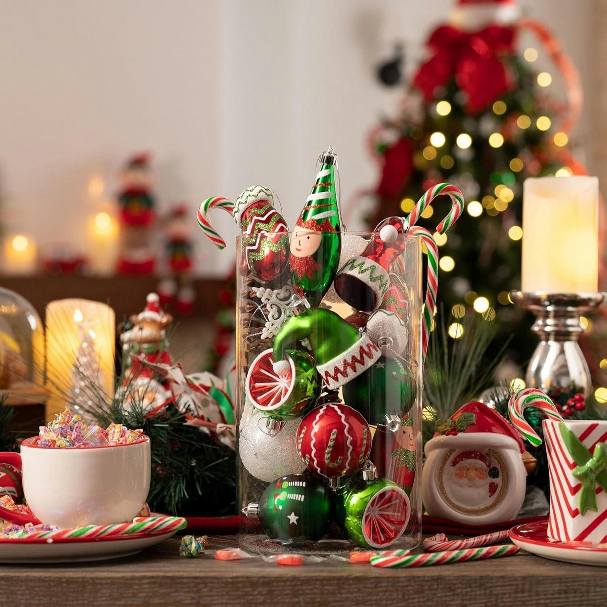 CHRISTBAUMKUGELN 40-teiliges Set Rot Grün Weiß - Multicolor, Kunststoff (10.5/10.5/14cm)