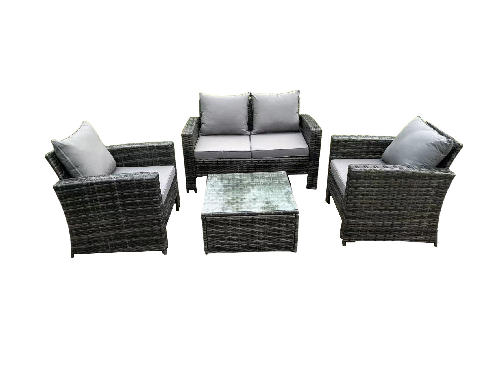 GARTENSOFA SET mit Couchtisch Polyrattan Dunkelgrau 4-Sitzer - Dunkelgrau, Metall - Fimous
