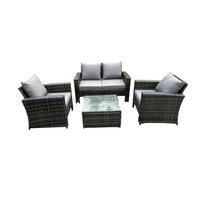 GARTENSOFA SET mit Couchtisch Polyrattan Dunkelgrau 4-Sitzer - Dunkelgrau, Metall - Fimous