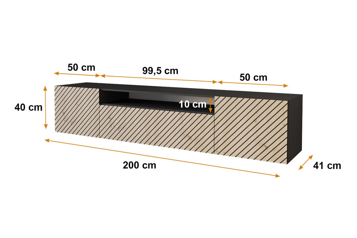 LOWBOARD SENI-W 200x40x41 cm - Schwarz / Artisan - Schwarz, Holzwerkstoff (200/40/41cm) - ALTDECOR