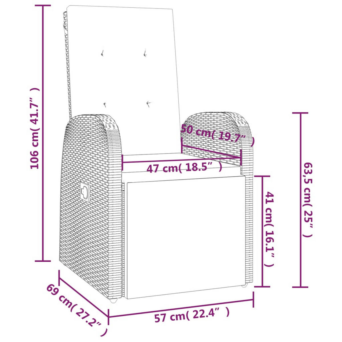 GARTEN-LIEGESTÜHLE Mit Kissen 2er Set Grau Poly Rattan - Grau, Kunststoff (57/106/69cm) - vidaXL