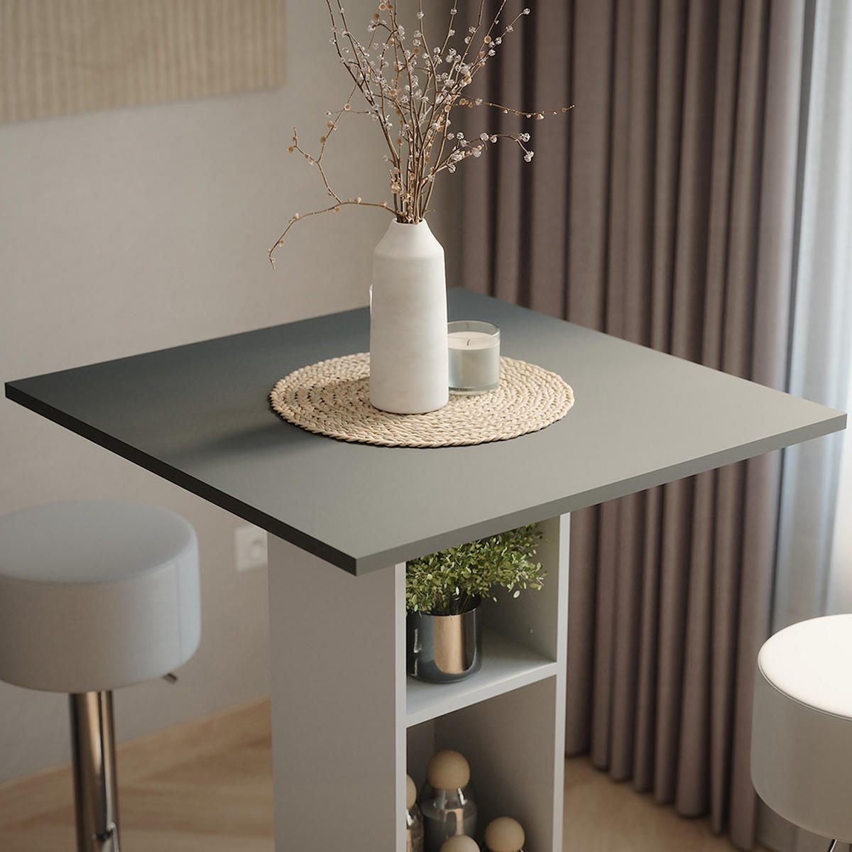 STOJACÍ BAROVÝ STŮL SE ŽIDLEMI Repose Bílá/antracitová - bílá/antracitová, kompozitní dřevo (75/75/106cm) - Vicco