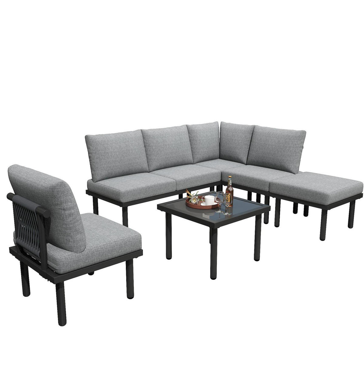 GARTENSET 231x174x66cm grau aus Stahl und Olefin, verstellbar - Grau, Metall - Modfu
