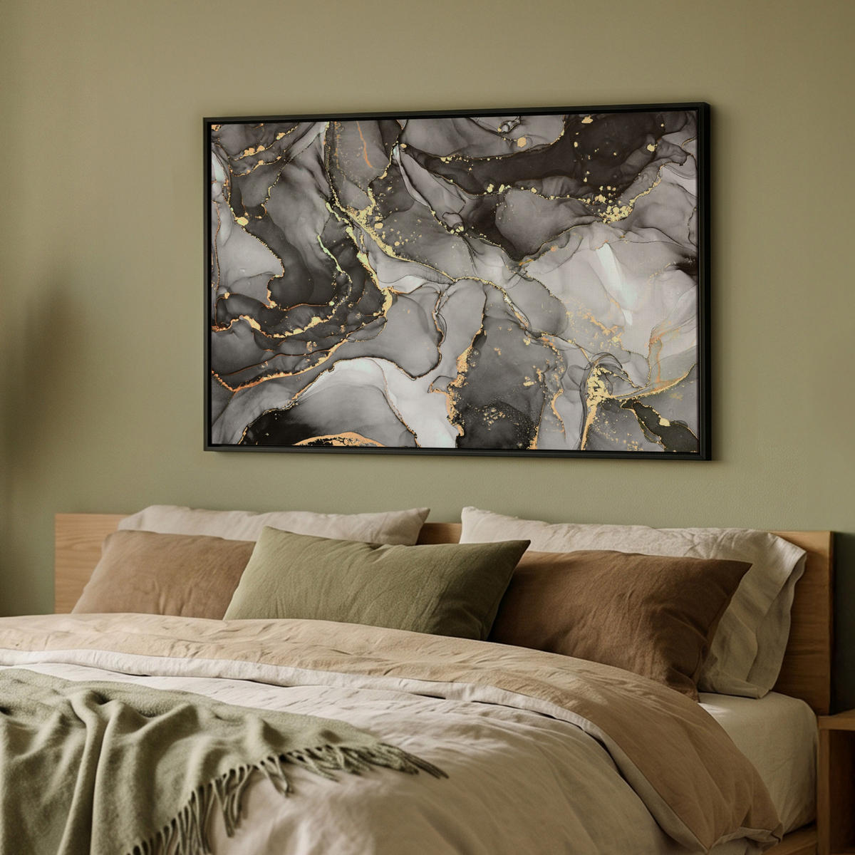 LEINWAND Bilder mit Rahmen - Grau - Luxus - Gold - Marmor - 90x60 - Dunkelgrau, Textil (90/60cm) - MuchoWow