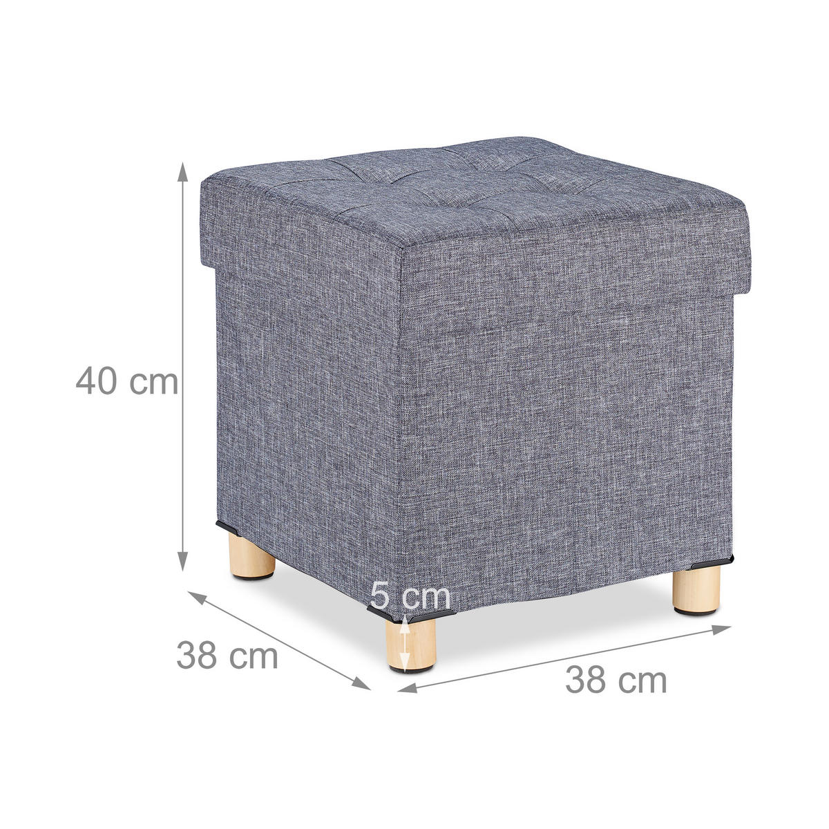 SITZHOCKER - Grau, Holzwerkstoff/Textil (38/40/38cm) - Relaxdays